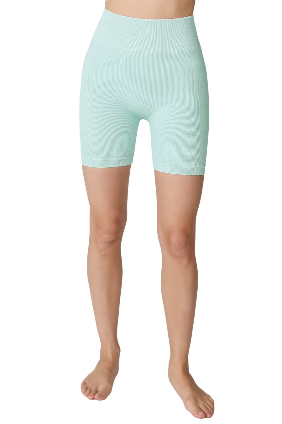 NIKIBIKIWomen Seamless Vintage Ribbed Highwaist Biker Shorts, Made in U.S.A, One Size