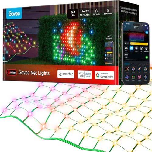 Govee Filet Lumineux pour Buissons avec 240 LED, 0,87 × 1,45 M, Lumières en Maille pour Buisson D'extérieur avec Plusieurs Modes et Fonction de DIY pour Arbustes Décoration de Pelouse, étanche IP67
