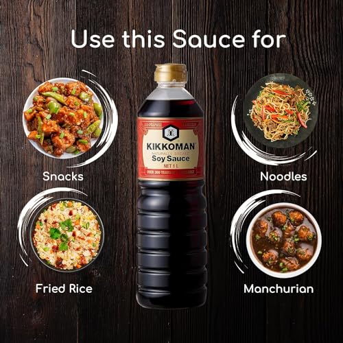 Image of Kikkoman Naturally Brewed Soy Sauce - 1 Litre | Made in Japan, All Purpose Seasoning - 4 ingredients- Soy Beans, Salt, Water, Wheat | Vegetarian, No Added Colour or Preservatives