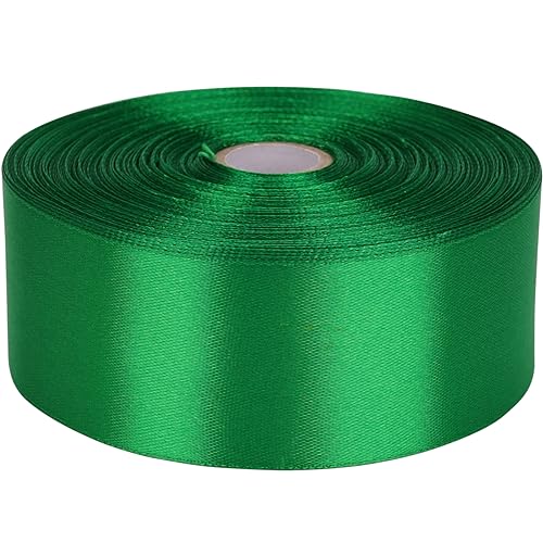 Baocuan 1-1/2 inch Green Satin Ribbon 50 Yards Solid Fabric Ribbons Roll for Wedding Invitations Bridal Bouquets Sewing Party Decorations Gift Wrapping and More