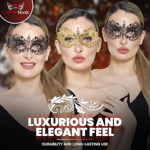 Image of Masquerade Mask for Women with Rhinestones - Elegant Metal Half Face Mask for Masquerade Parties, Mardi Gras, & Themed Events