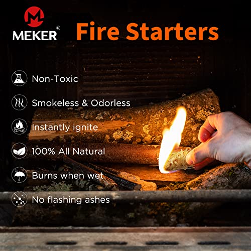 Meker Firestarters 32 Pcs - Natural Fire Starters For Fireplace, Campfires, Fire Pit, Bbq Grill, Wood Stove, All Weather Charcoal Starter, Wood Wool Firelighters & Odorless Fire Starter Eco Friendly #TOP1