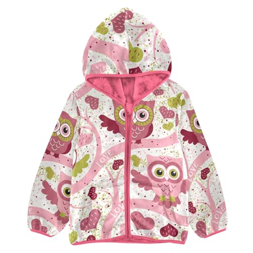 OTVEE Owls Birds in Spring Pink Kids Hoodie Jacket Fall Spring Full Zip Warm Outwear Coat