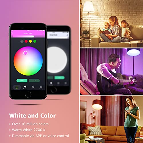 Lepro Smart Bulb Bayonet, B22 Alexa Light Bulbs, Colour Changing Smart Light Bulb, Dimmable Warm White WiFi Bulb, Works with Alexa and Google Home, 9W, 806lm, 2700K, Pack of 4 (2.4GHz WiFi Only) - Image 4