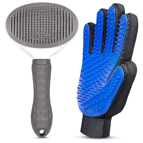 SALVAYRO Cepillo Quitapelos para Gatos y Perros + Guante de Aseo Depilatorio - Peine y Manopla para Mascotas de Pelo Corto y Largo - Cat and Dog Brush plus Glove - Accesorios Atrapa Pelo Muerto.…