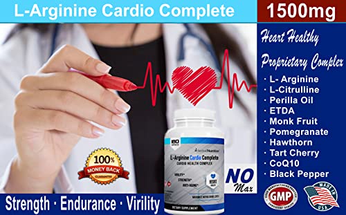 L-Arginine Cardio Complete, Nitric Oxide Booster 1500Mg Cardio Support Blend Plus L-Citrulline, Vitamins Minerals Supports Cardio Health, Bp, Energy, Nitric Oxide, Two Bottles 360 Caps #TOP1