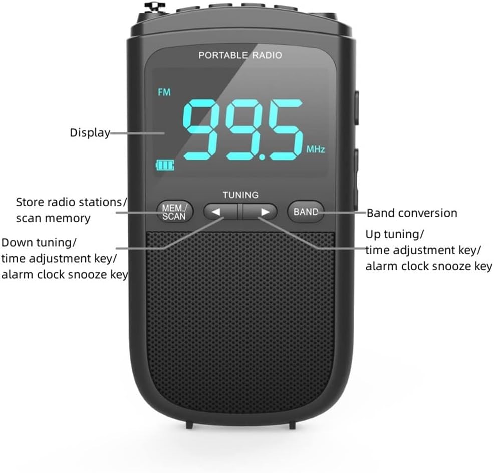 Portable Mini FM/AM Stereo Display Radio Storage Station Clock 3.5mm Headphone Output