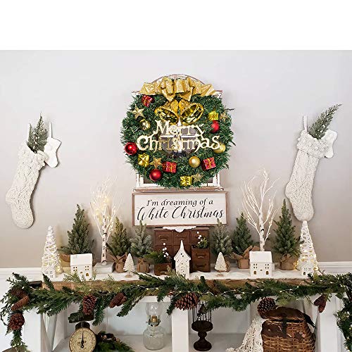 Fanme Christmas Wreath Merry Christmas Front Door Ornament Wall Artificial Pine Garland for Party Décor 13 Inches - Image 4