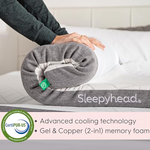 Image of Sleepyhead Queen Mattress Topper Super 3 Inch, Cooling Gel & Copper Memory Foam, Pressure Relief, Removable Washable Cover, CertiPUR-US Certified, Queen Size Mattress Pad (Queen 3 inch)