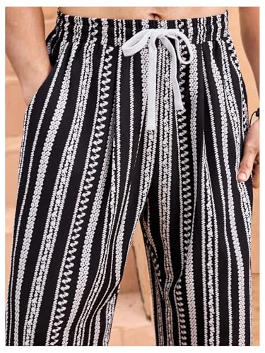 Verdusa Men's Striped Drawstring Trousers Straight Leg Boho Pants with Pockets4