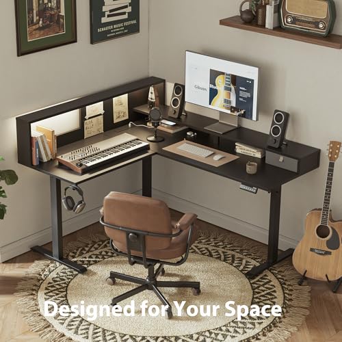 Image of Agilestic L-Shaped Electric Standing Desk, 63x55 Inch Ergonomic Adjustable Height Desk with Storage, Stand Up Corner Desk Sit Stand Computer Table Power Outlet & LED Lights, Office Table, Black