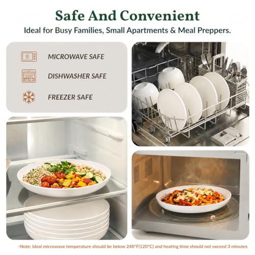 Image of Homienly Wheat Straw Plates Set of 8 Unbreakable Microwave and Dishwasher Safe Plates for Dessert Lightweight Dinner Plates for Kitchen, Camping, Picnic, RV, Stackable Salad Plates (9 inch, White)