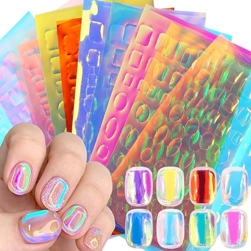 HYWWPFLAs Aurora Glass Nail Foil Sheets Broken Ice Glass Paper Iridescent Nails Film Holographic Foil Reflective Nail Stickers Decals DIY Nail Art Decoration for Women Girls