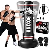 Punching Bags for Adults, 75''/190cm Free Standing Punch Bag with Boxing Gloves and Air Pump, Inflatable Boxing Bag for Karate Training MMA Muay Thai Gifts for Men Boys