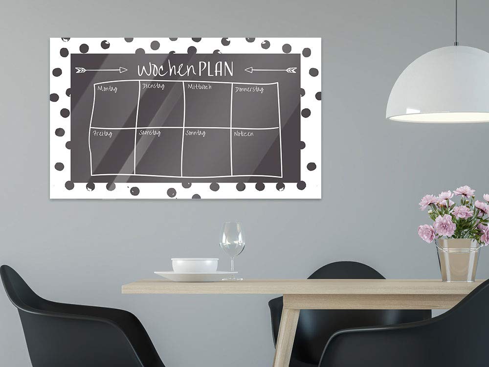 GRAZDesign Memoboard für Familie Arbeitstafel in Grau Glasboard - Glastafel Wochenplaner mit praktischer Wochenübersicht - Tafel zum Beschriften / 80x50cm