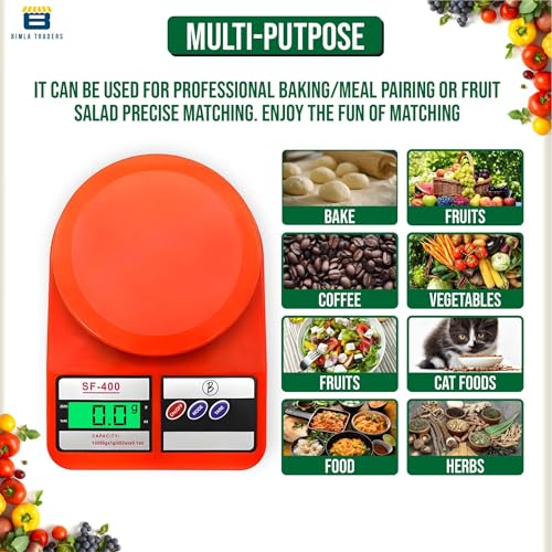 Image of Btag SF-400 Digital Kitchen Weighing Scale | 10Kg x 1g Precision | 1 year (6+6 months) warranty | Food Scale with LCD Display for Cooking, Baking, Meal Prep & Healthy Diet | (Orange)