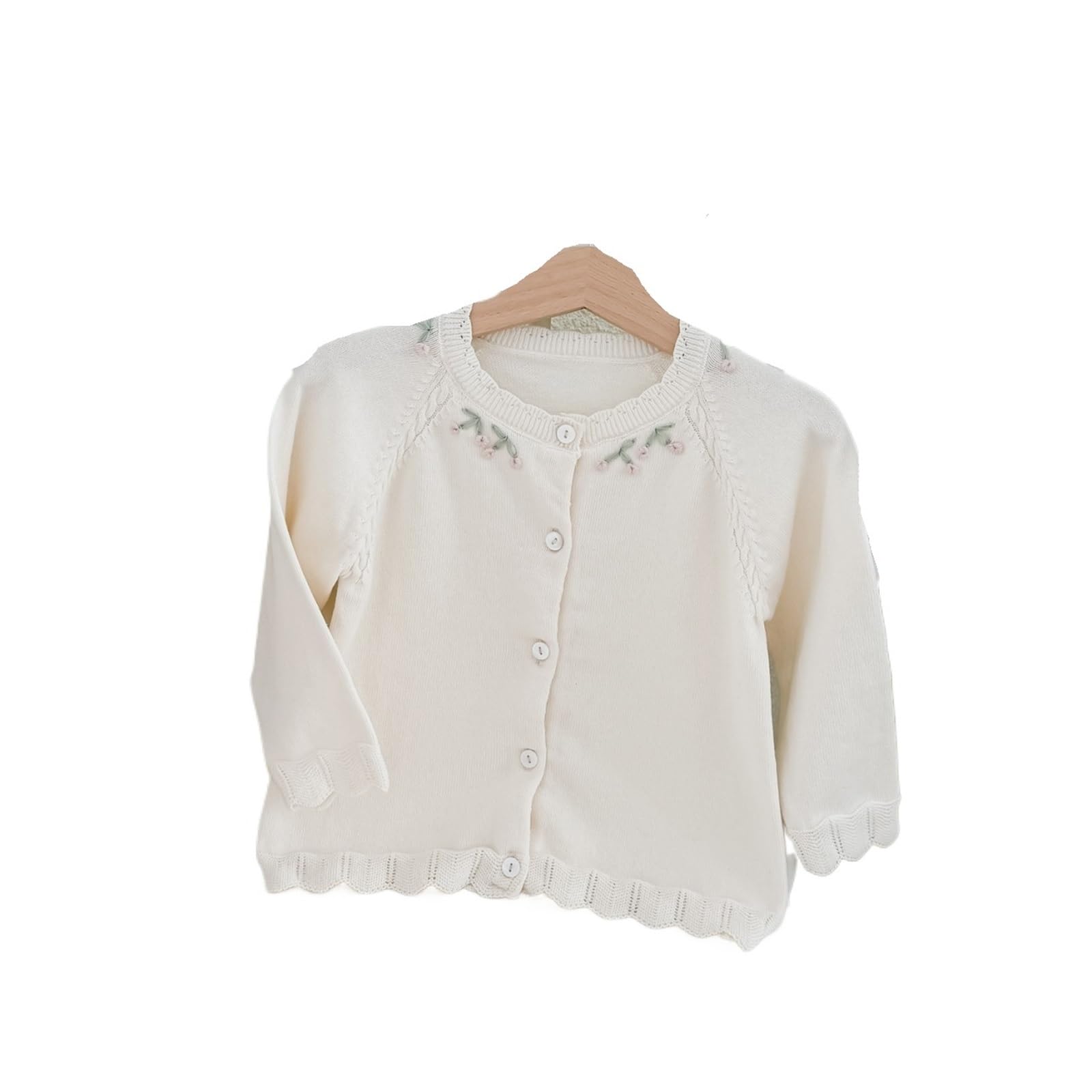 Cárdigan de Punto for niñas de otoño, Abrigo Tipo suéter de algodón Bordado Hecho a Mano, Estilo japonés, 1-6 años(Beige,8T (150))