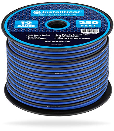 InstallGear 12 Gauge AWG 250ft Speaker Wire True Spec and Soft Touch Cable - Blue/Black