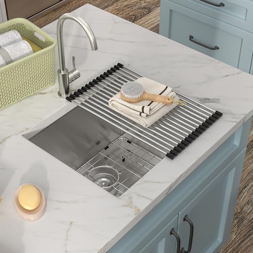 Image of 21 Undermount Laundry Sink - Fulorni 21 inchx18 inch Laundry Room Utility Tub Sink Under Counter 16 Gauge 304 Stainless Steel 12 Inch Deep Single Bowl Basin