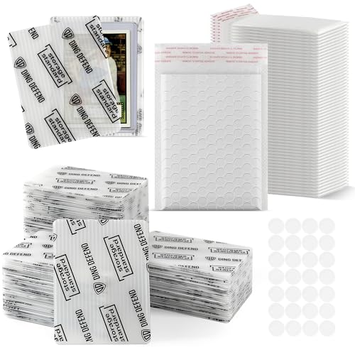 Image of Ding Defend Card Shipping Protector Envelopes Bubble Mailer Kit with 110 Semi-Transparent Small Padded Envelopes /Protectors (3.5 inch x 4.5 inch), 55 Small Bubble Mailers, 250 Tape Seals for Collectible Cards
