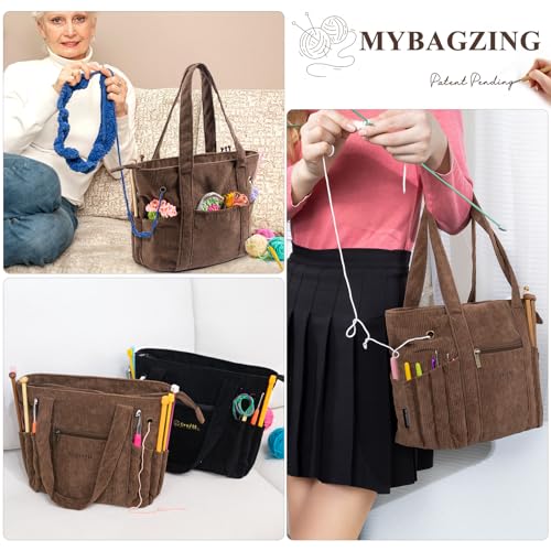 crochet bag and tote - corduroy yarn bag - yarn holder for crocheting - crochet storage bag for crochet hooks crochet accessories knitting bag for crochet lovers mother39s day gift