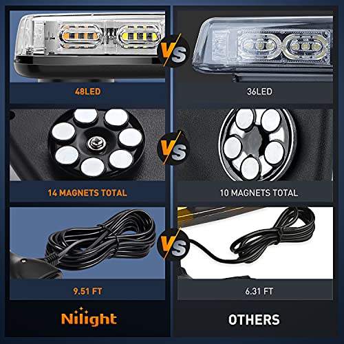 Nilight 12 Inch Roof Top Strobe Lights 48Led Hazard Light Emergency Safety Warning Led Flashing Light Bar Magnetic Mount 12V 24V Cars Trucks Tractors Snow Plows Construction Vehicles，2 Years Warranty #TOP6