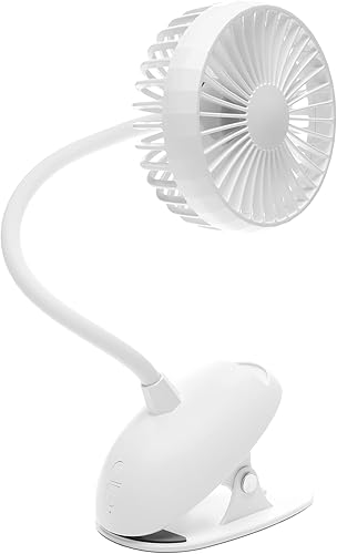 O2COOL Ventilador de clip de batería USB recargable de 5 pulgadas, ventilador ajustable con 3 velocidades, cuello ajustable, cuello de cisne largo,