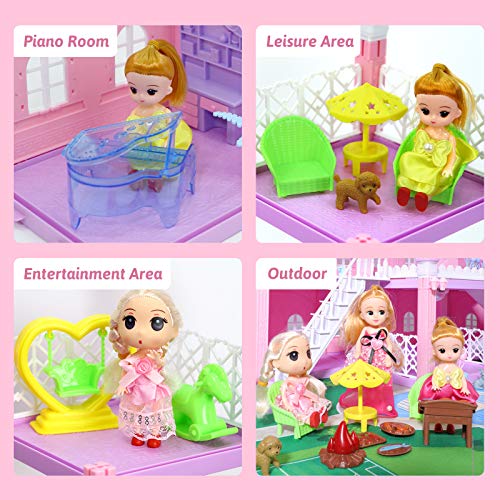 KAINSY Puppenhaus, 4 Tier Holiday House Möbeln und Zubehör Puppenhaus and Puppenhaus Zubehör and Doll, 3D Großes… – Bild 5
