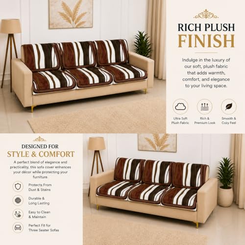 Image of Homerz Premium 'Luxe Series' Holland Velvet Sofa Cover | Smooth Finish | Anti-Skid Fleece Backing | Soft Touch Couch Protector for Living Room (Ocean Crest, 6 (3+2+1) Seater, Seat Cover with Backrest)