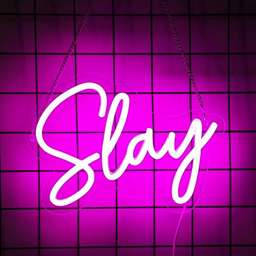 Neonawall Pink Slay Neon Sign - Led Neon Light Sign for Bedroom Room Decor USB Operated Game Center Slay Neon Light for Girls Aesthetic 10