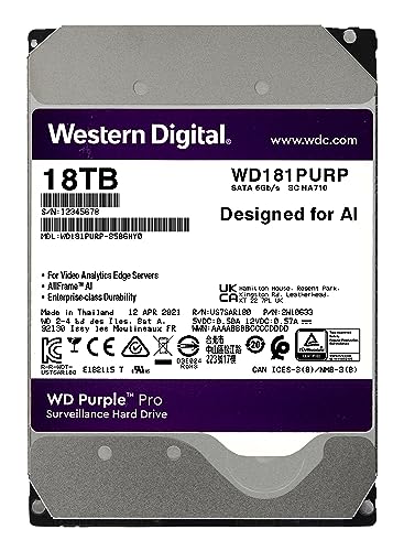 Western Digital 18TB WD Purple Pro Surveillance Internal Hard Drive HDD - SATA 6 Gb/s, 512 MB Cache, 3.5