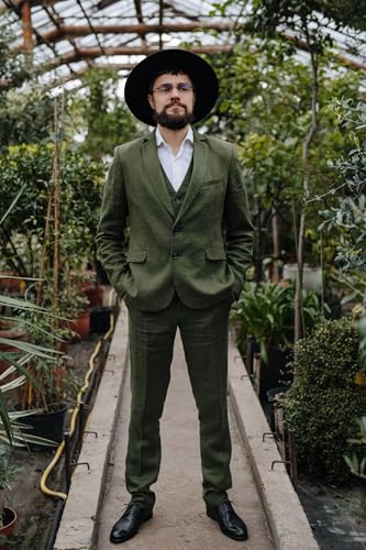 SHUZHXLZANGY Men's 3 Piece Summer Linen Suits for Men Slim Fit Casual Suit for Beach Wedding Suits Prom Suits Formal Business4