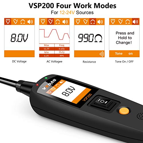 VXDAS VSP200 Automotive Circuit Tester Power Circuit Probe Kit - DC/AC Current Resistance Vehicle Voltage Signal Diagnostic Activating Components Tools for 12V/24V Electrical System Circuit Tester - Thumbnail 3