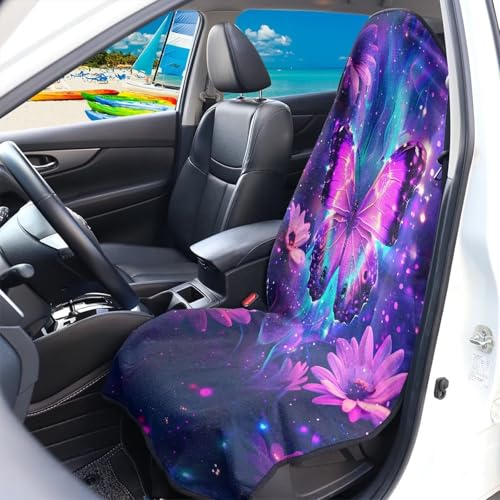 Image of Purple Butterfly Car Seat Cover Protector Front Seats Only Universal Fit High Back Seat Covers for Cars Easy to Install Waterproof Soft Auto Seat Covers Anti-Slip