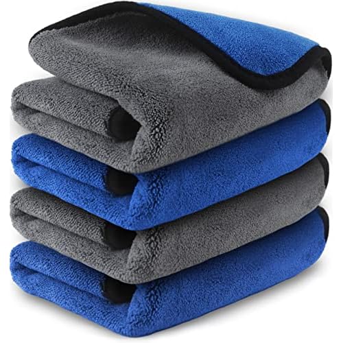 Airlab Microfiber Towels for Cars Wash Drying 800GSM Thick Plush Cleaning Cloth Auto Detailing Super Absorbent for Interior & Exterior Lint Free, Streak Free, 16″ X 16″, Pack of 4