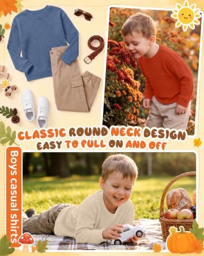 YooAurvox 3 Pack Toddlers Boys' Waffle Shirts, 3-Color Set, 2T