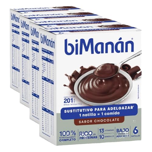 biManán - Natillas de Chocolate, Crema Sustitutiva de Comidas para Adelgazar, Bajas en Calorías, Ayudan a Perder y Controlar el Peso, con Proteínas, Vitaminas y Minerales - 6 x 50 g: 300 g