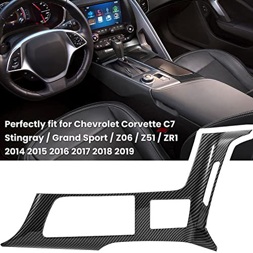 Carbon Fiber Look Control Gears Panel Protective Cover For Chevrolet Corvette C7 Z06 Z51 ZR1 Stingray Grand Sport 2014 2015 2016 2017 2018 2019 Center Console Shift Trim Interior Accessories (Black) by E-cowlboy - Image 2