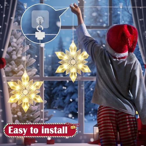Quntis 34 Battery Operated Snowflake String Lights - 3 Pack, 36 LEDs with Timer, 8 Twinkle Modes for Indoor Christmas Decor - Warm White