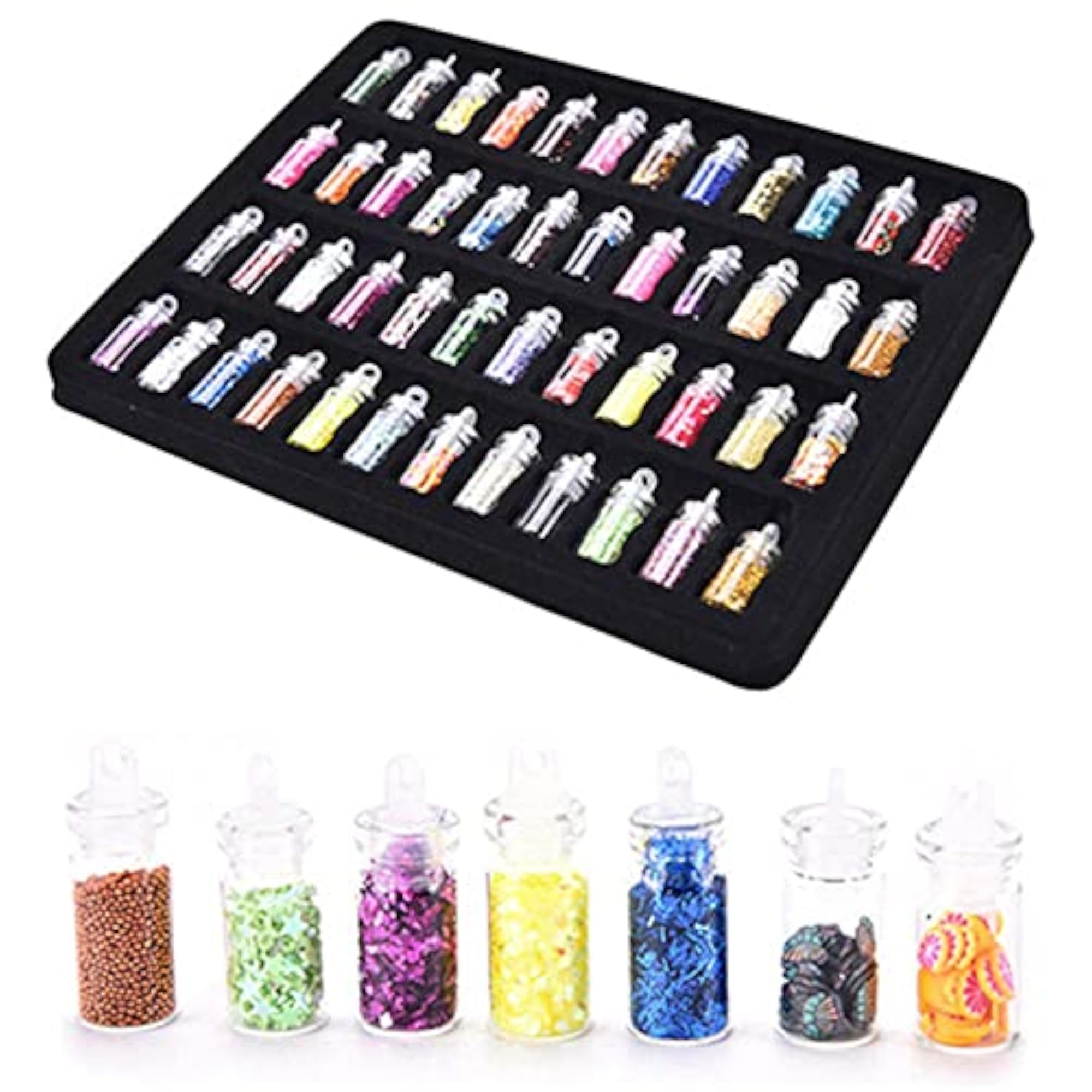 48 Bottles DIY Nail Art Charms Kit, Glitter & Rhinestones