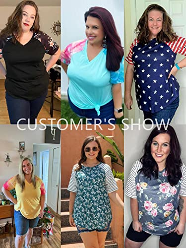 Alloegt Womens Plus Size Tops 3X Summer Cute Raglan T Shirts Loose Fit Tie Dye Tee 24W #TOP3