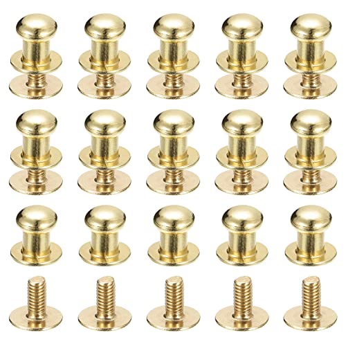 sourcing map 6mm Kugel Kopf Bolzen Nieten Schrauben Rücken 15Pack Rund Kopf Schaltfläche Nippel Niete für Basteln Leder Handwerk Handtasche Gürtel Hellgold
