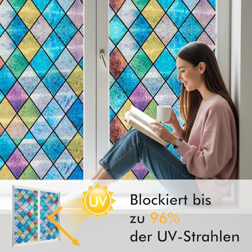 shinfly Fensterfolie Blickdicht Selbsthaftend | Sichtschutzfolie Fenster | Fensterfolie Bunt Statisch Haftend 90 x 200 cm… – Ansicht 4