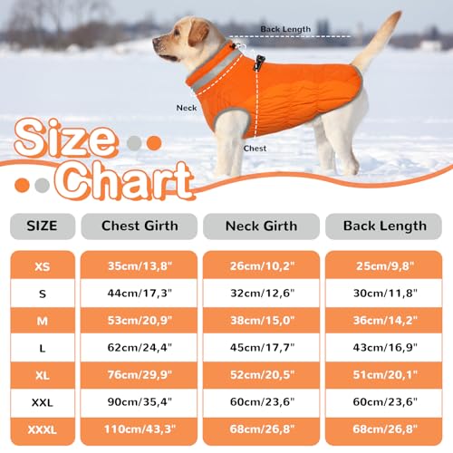 Hjumarayan Hundemantel für Kleine Mittelgroße Grosse Hunde, Hundemantel Winter Warme Wintermantel Hund Hundejacke Wasserdicht Hunde Mantel Gefüttert, Outdoor Hundemantel Labrador (Orange XL)