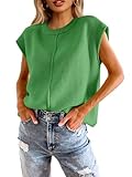 Saodimallsu Womens Tank Tops Summer Causal Loose Fit Cap Sleeve Crew Neck Knit Lightweight Sweater Pullover Top Green