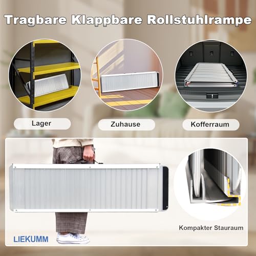 LIEKUMM Rollstuhlrampe 91 cm, 77 cm Extrabreite Aluminium Rampe Rollstuhl, 300 kg Kapazität Klappbar Rollstuhlrampe für Treppen, Stufen, Bordsteine, Schwellenrampe für Elektro-Rollstuhl, Kinderwagen