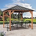 Modern Shade Tranquil Grove Wood Gazebo 10' x 10', Permanent Hardtop Gazebo with Galvanized Steel and Polycarbonate Hip Roof Hardtop, Cedar Framed Wooden Gazebo for Garden, Backyard