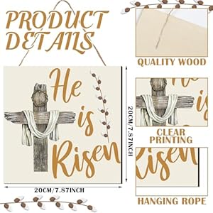 4 Pcs Easter Door Sign Easter Wall Decorations He Is Resin Hanging Decor Retro Farmhouse Wood Bunny Egg Christian Decorations for Home Indoor Outdoor Porch Wall Decor