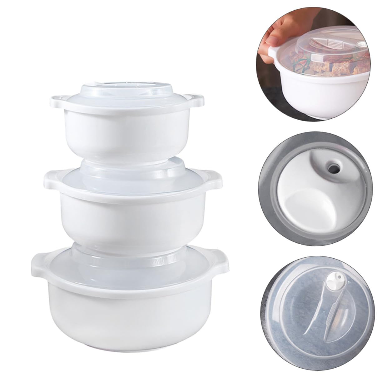 3 Piezas Recipientes para Alimentos con Tapa Transparente Aptos para Microondas y Refrigerador Envases de Resistentes y Multifuncionales para Cocina y Conservación de Comida
