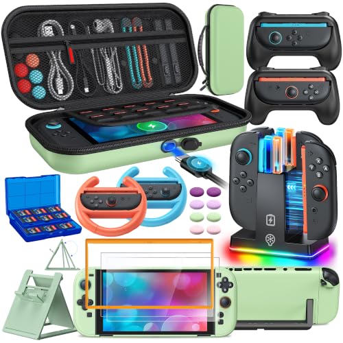 Switch 2 Accessories, Case Bundle with Charger, Grip &amp; Wheel for Nintendo 2